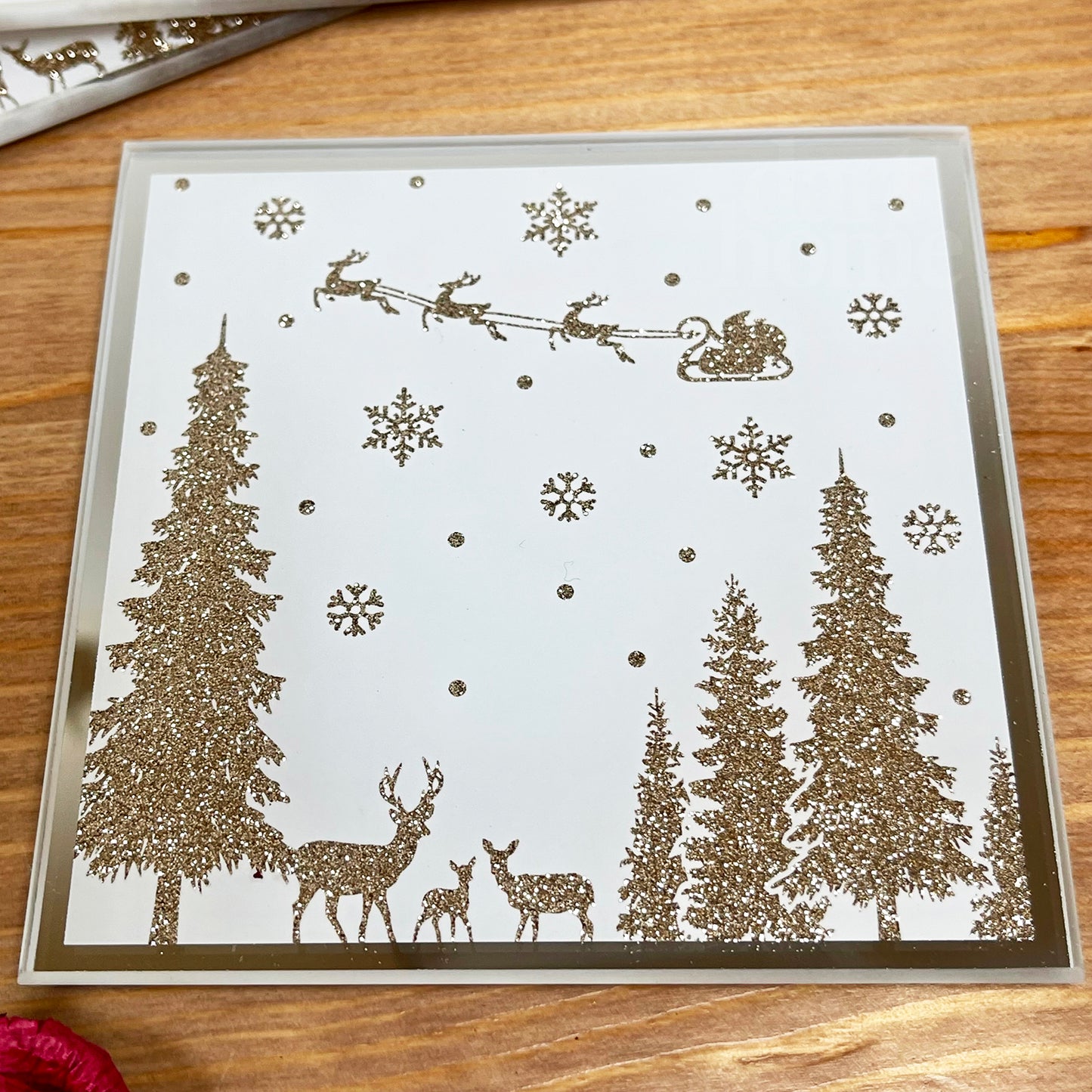 Gold Glitter Winter Wonderland Christmas Coasters Set