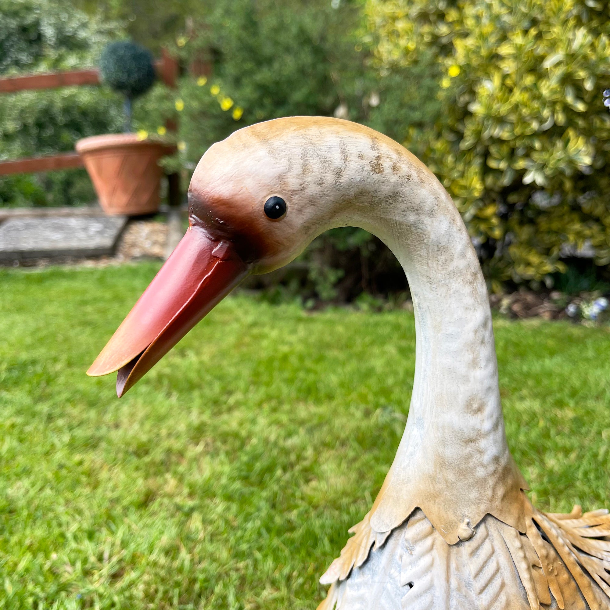 White Metal Goose Garden Ornament
