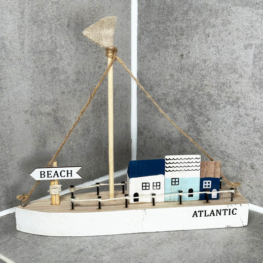 Wooden Blue Boat Houses Ornament