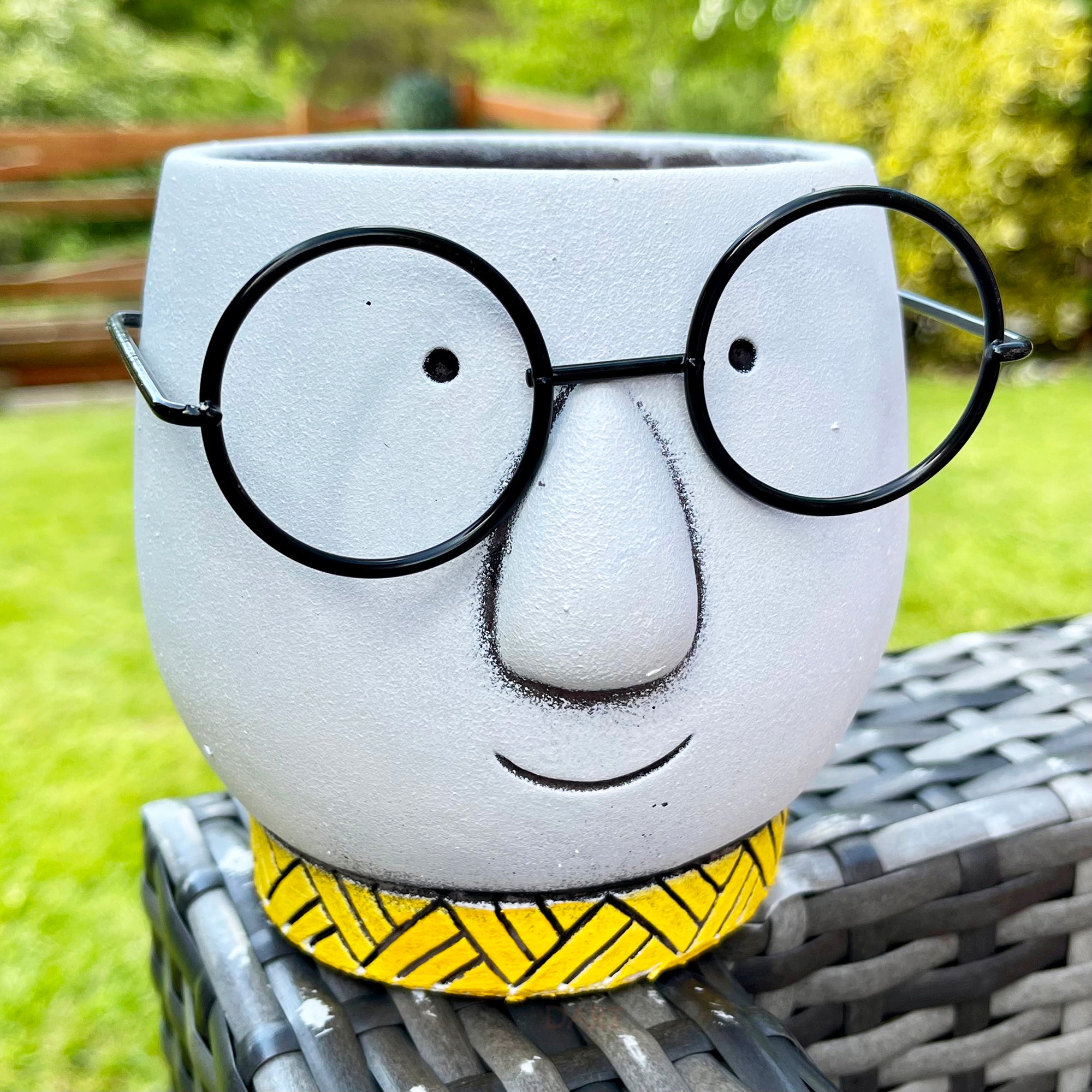 Cement Face Planter With Glasses , Drainage Hole