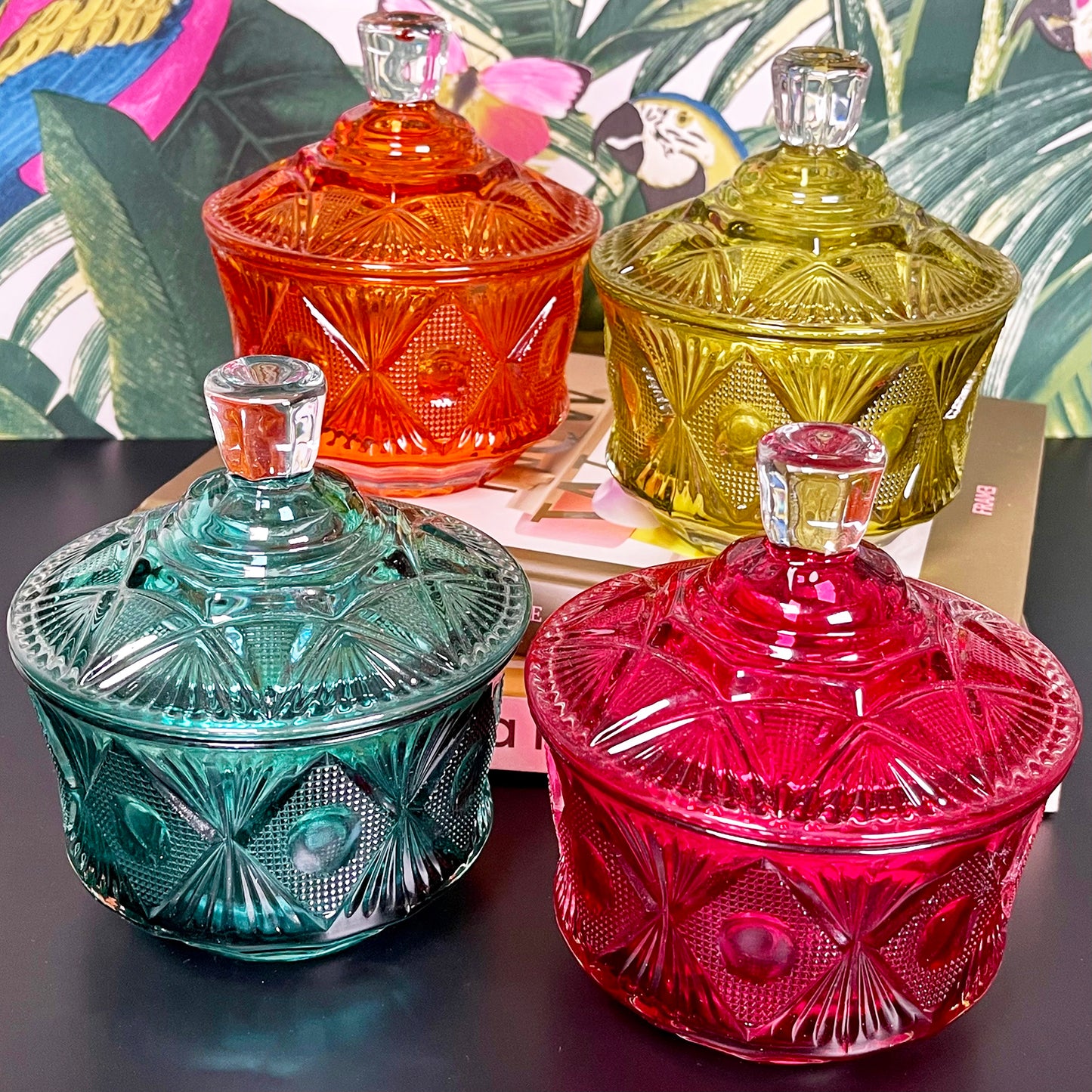 Eclectic Jewelled Glass Trinket Pots