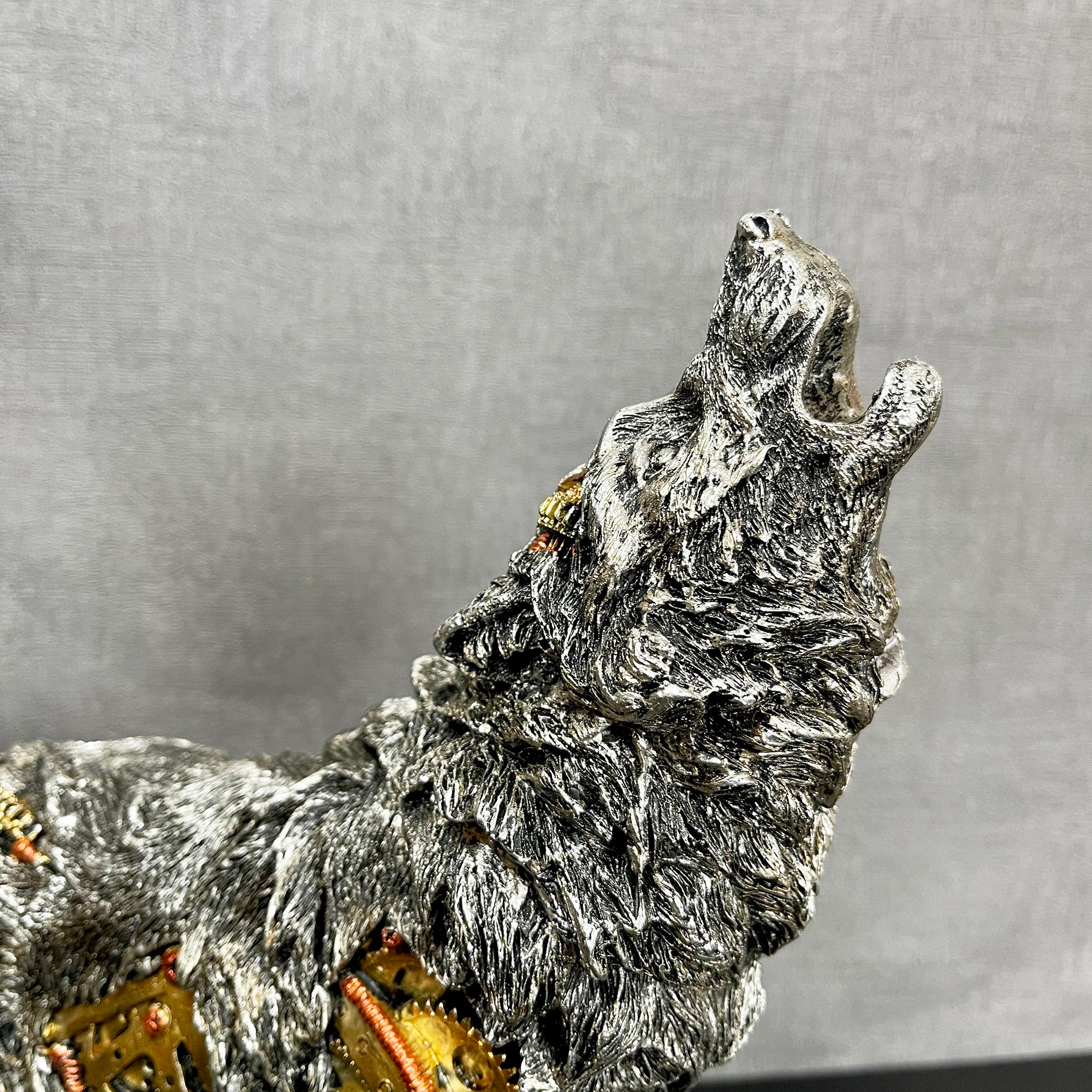 Silver Steampunk Howling Wolf Ornament