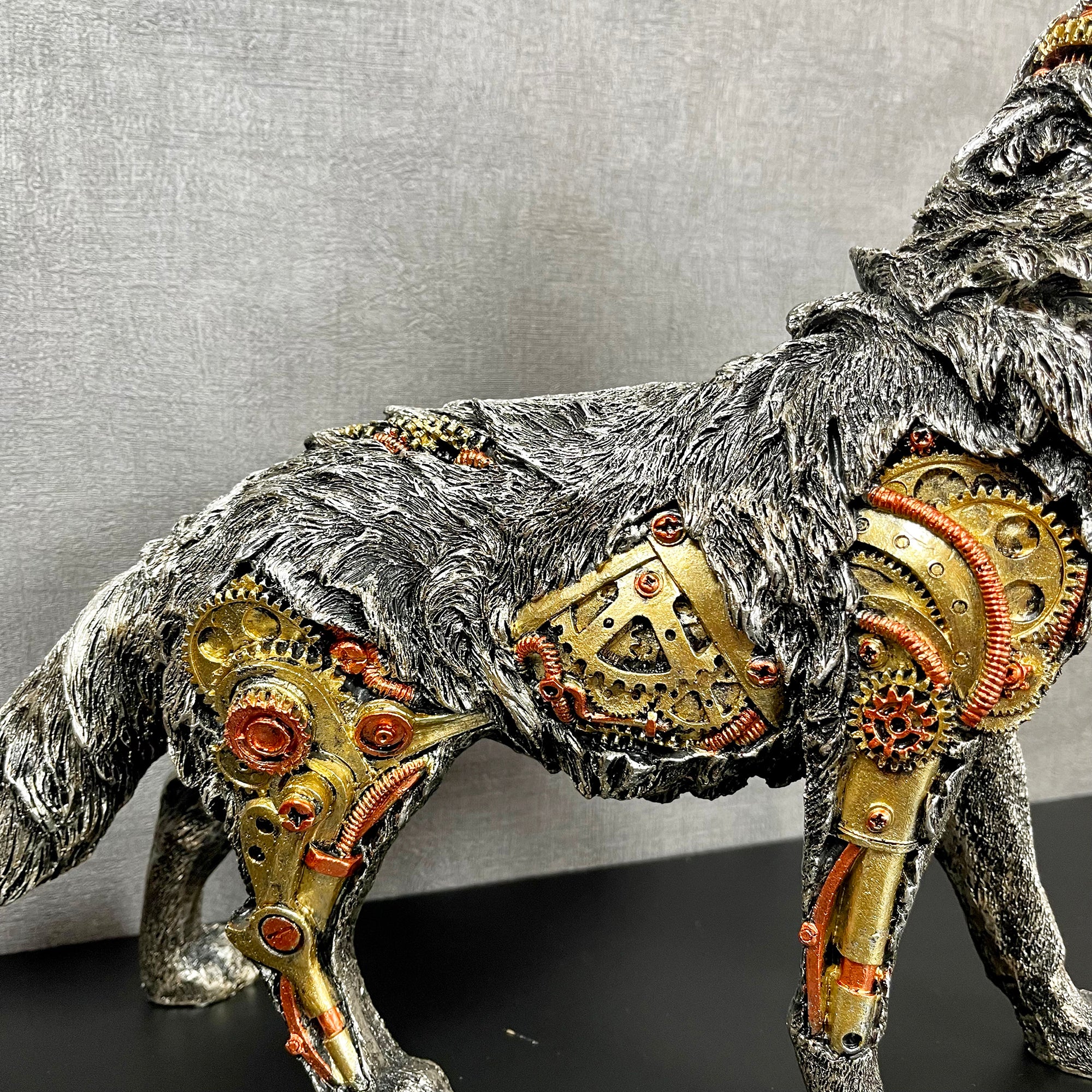 Silver Steampunk Howling Wolf Ornament