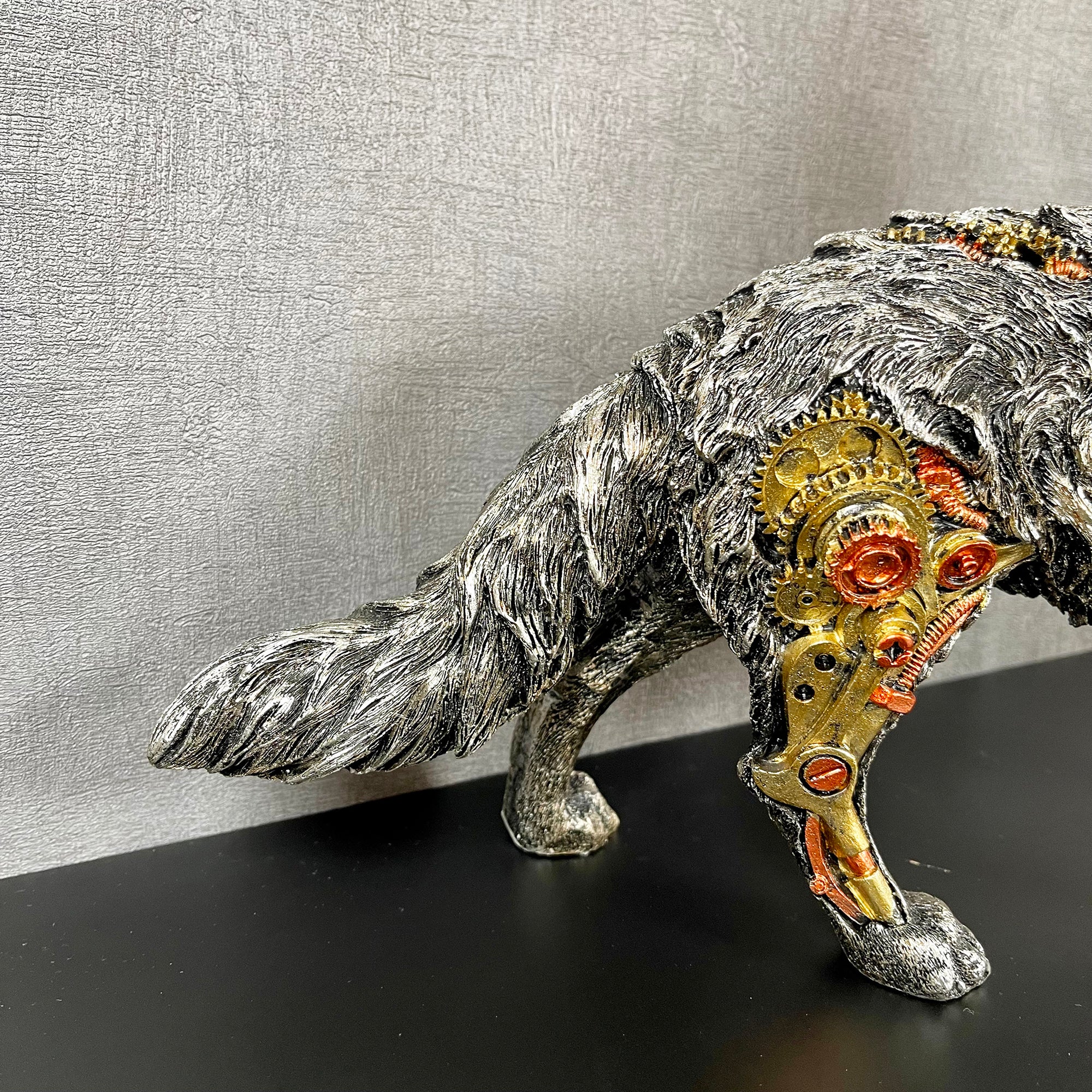 Silver Steampunk Howling Wolf Ornament
