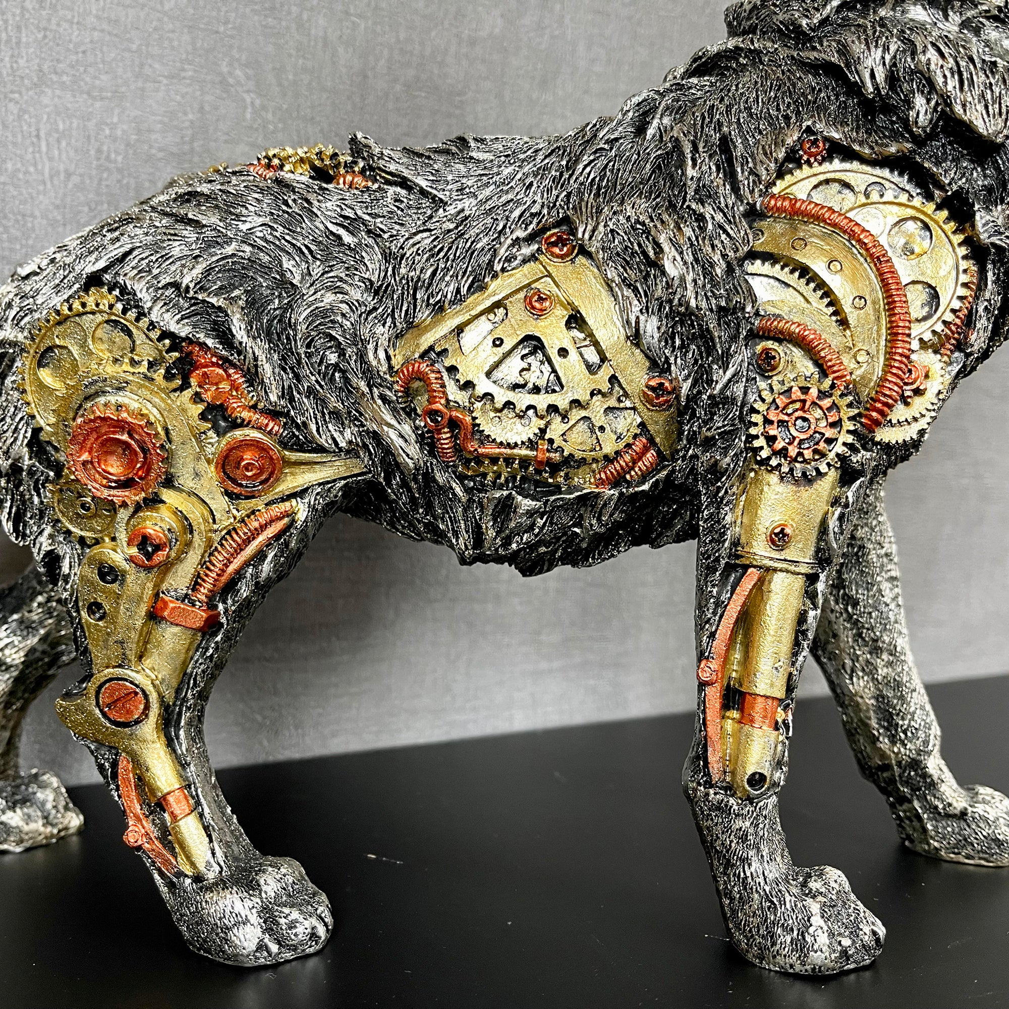 Silver Steampunk Howling Wolf Ornament