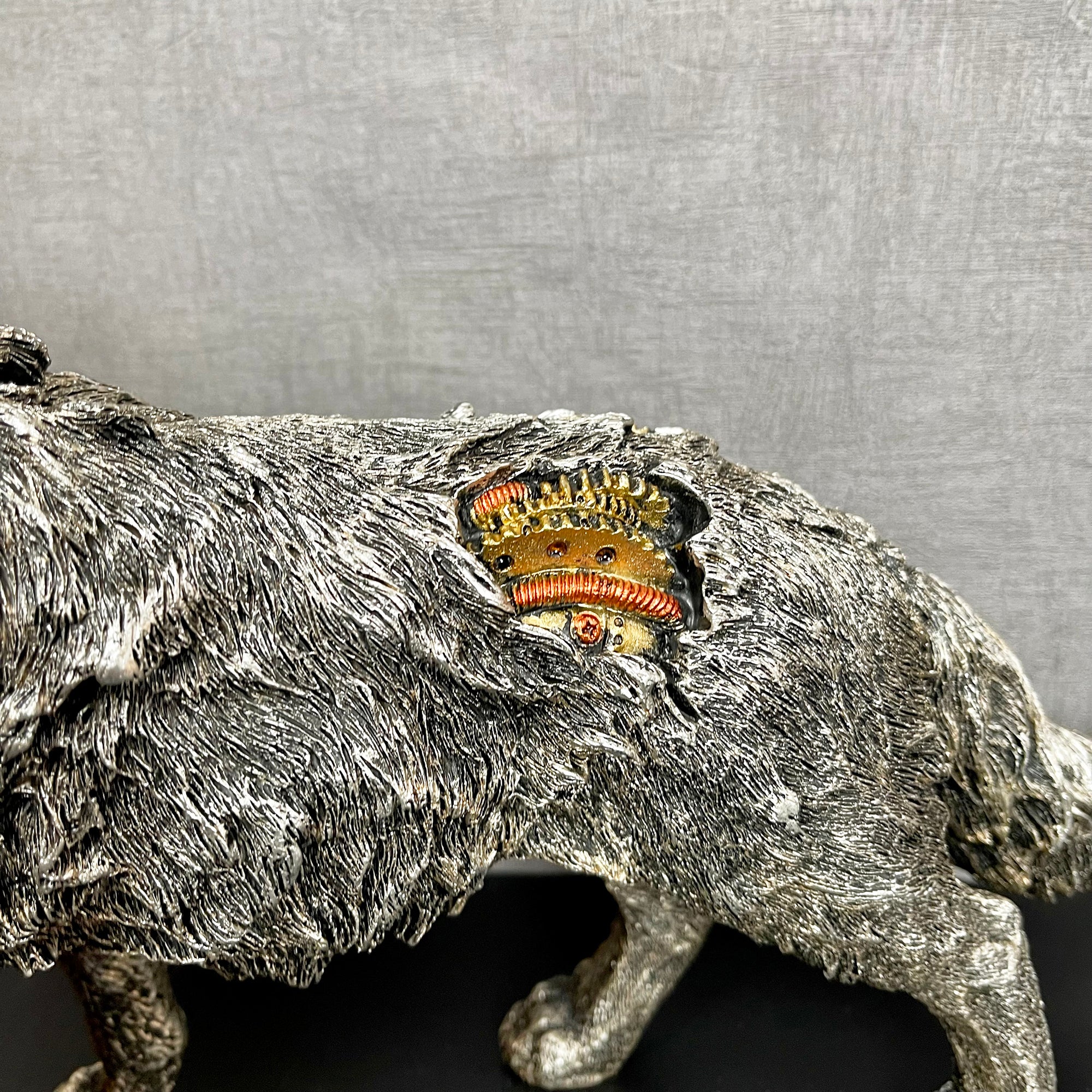 Silver Steampunk Howling Wolf Ornament