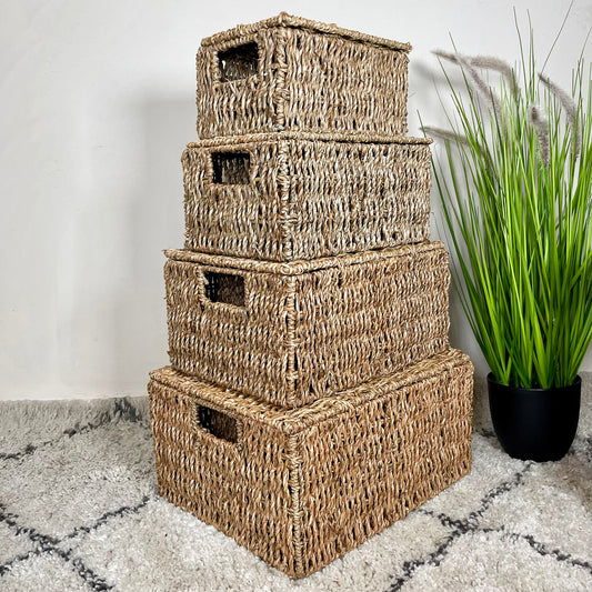 Natural Lidded Seagrass Hampers