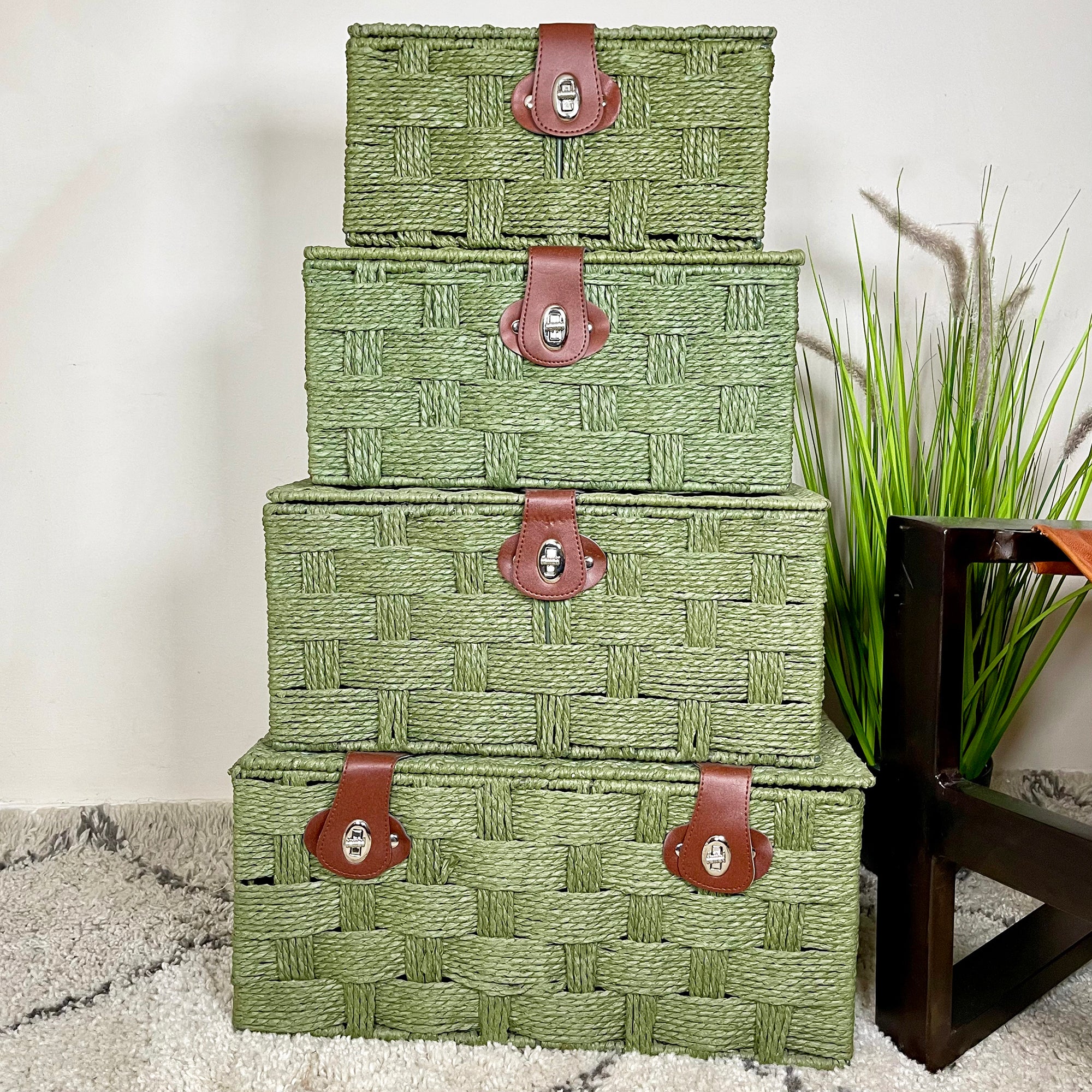 Forest Green Paper Rope Storage Hampers