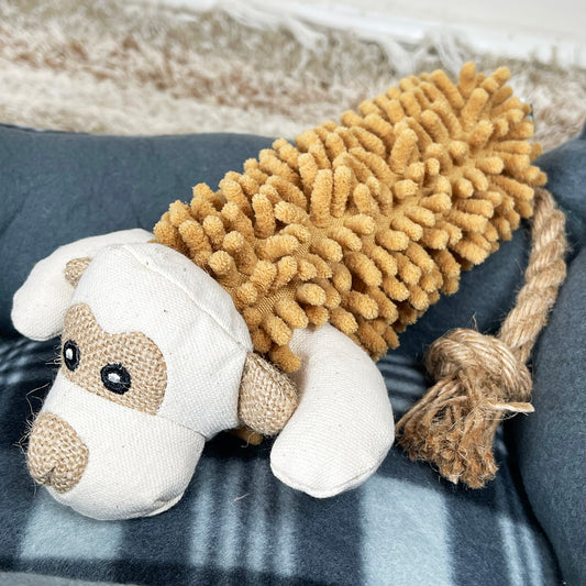 Shaggy Monkey Squeaky Dog Toy With Rope Tail