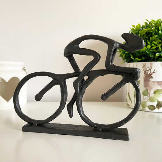 Black Cast Iron Racing Cyclist Sculpture Gift 18cm