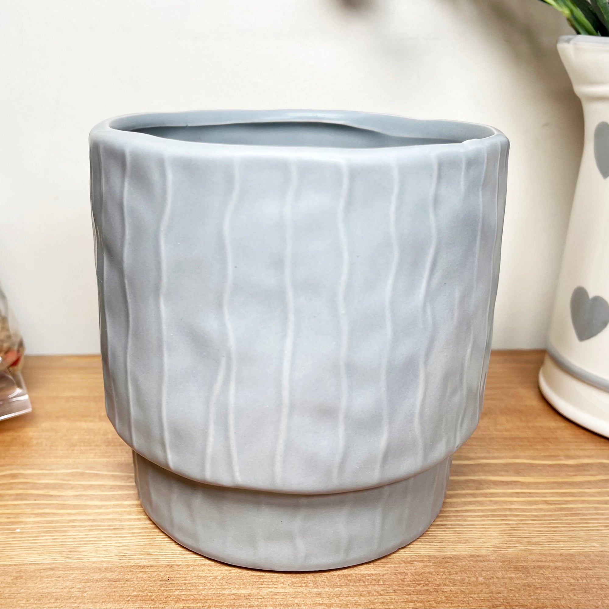 Striped Pastel Grey Pot Cover