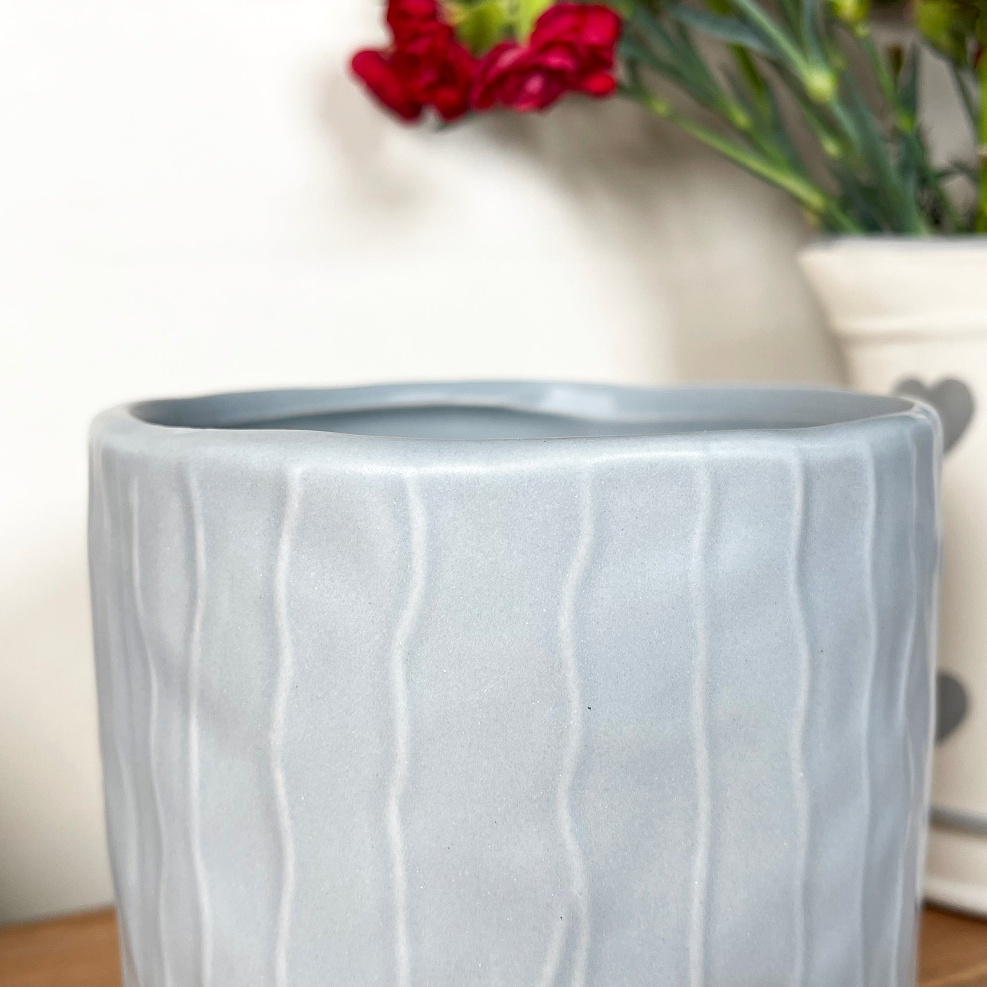 Striped Pastel Grey Pot Cover