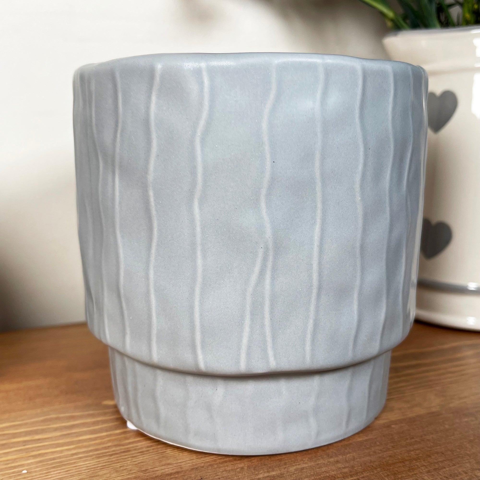 Striped Pastel Grey Pot Cover