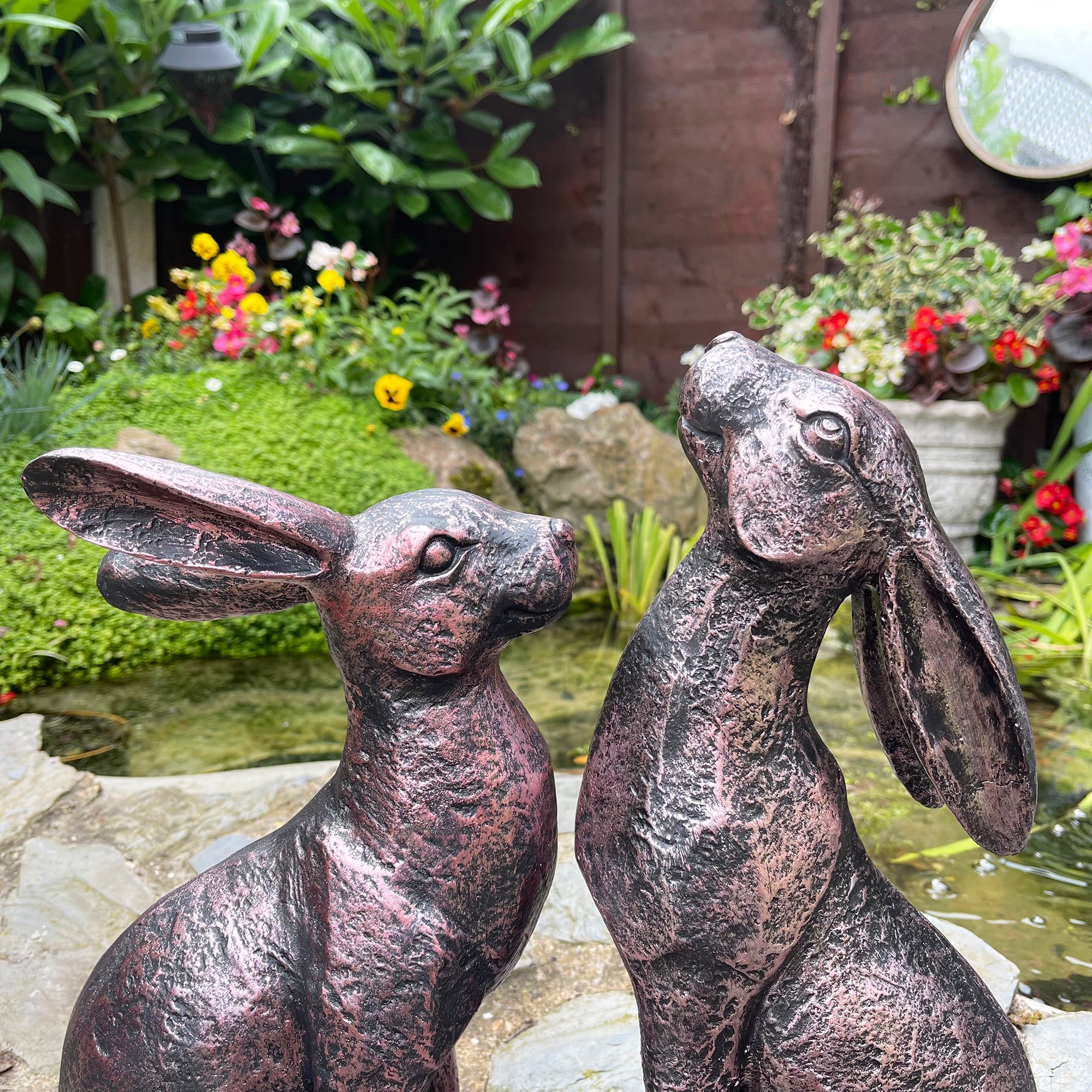 Bronze Garden Hare Ornaments Set Of 2