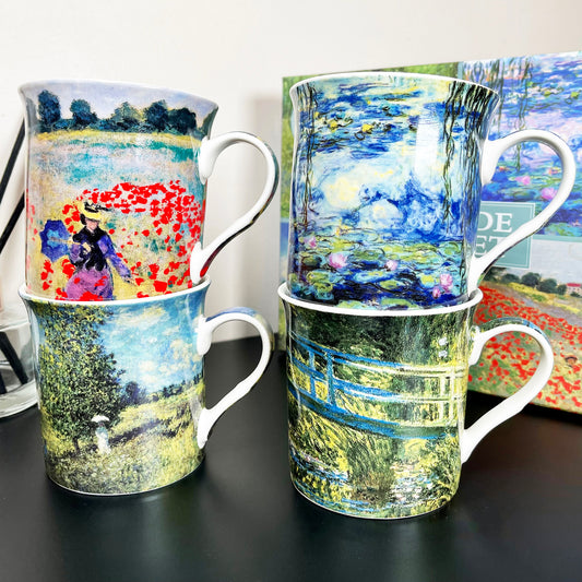 Set Of 4 Fine China Claude Monet Mugs