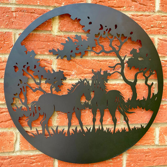 Horse Pair Silhouette Metal Wall Art 50cm