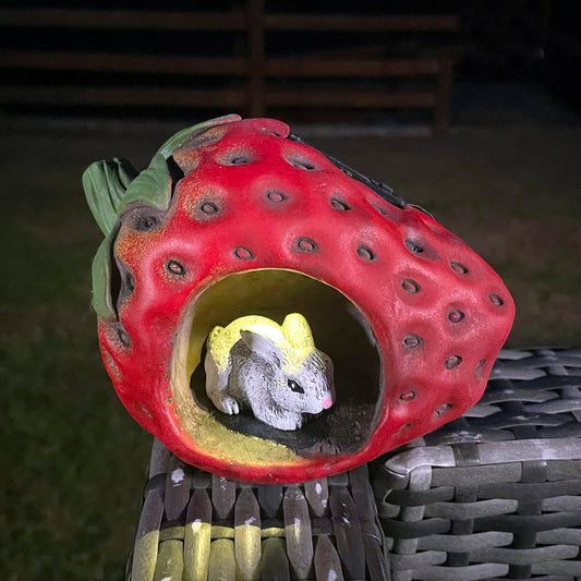 Rabbit In Strawberry Solar Garden Ornament