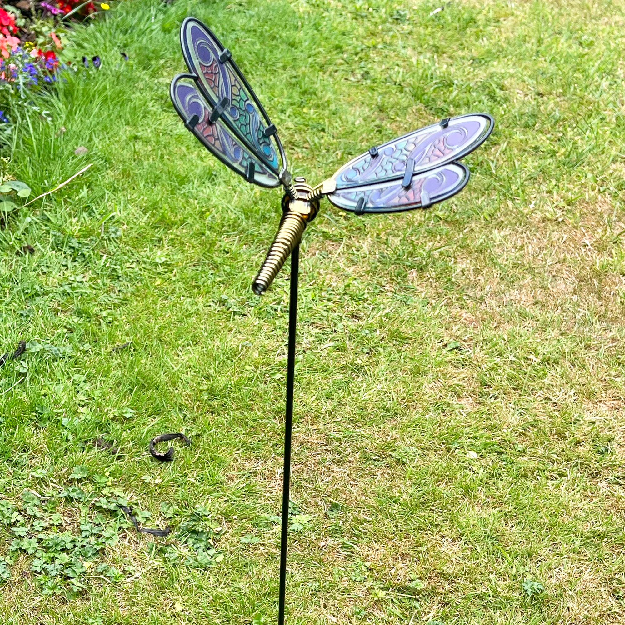 Blue Glass Dragonfly Garden Stake 68cm