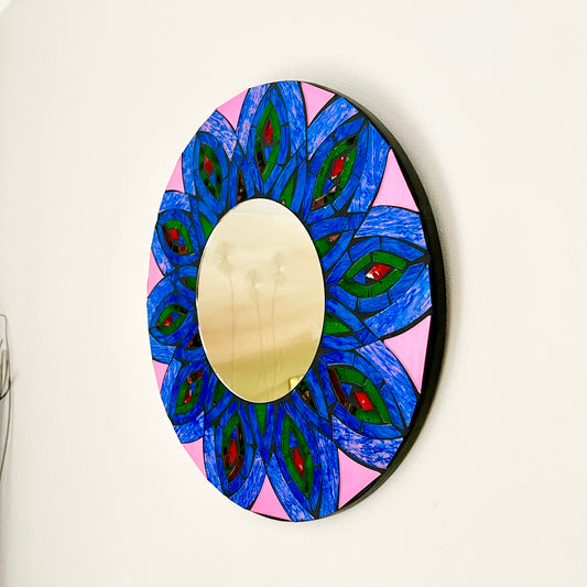 Peacock Feather Mosaic Wall Mirror 30cm