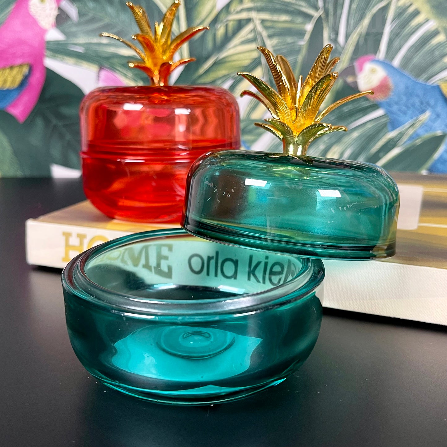 Blauer Ananas-Schmucktopf aus Glas