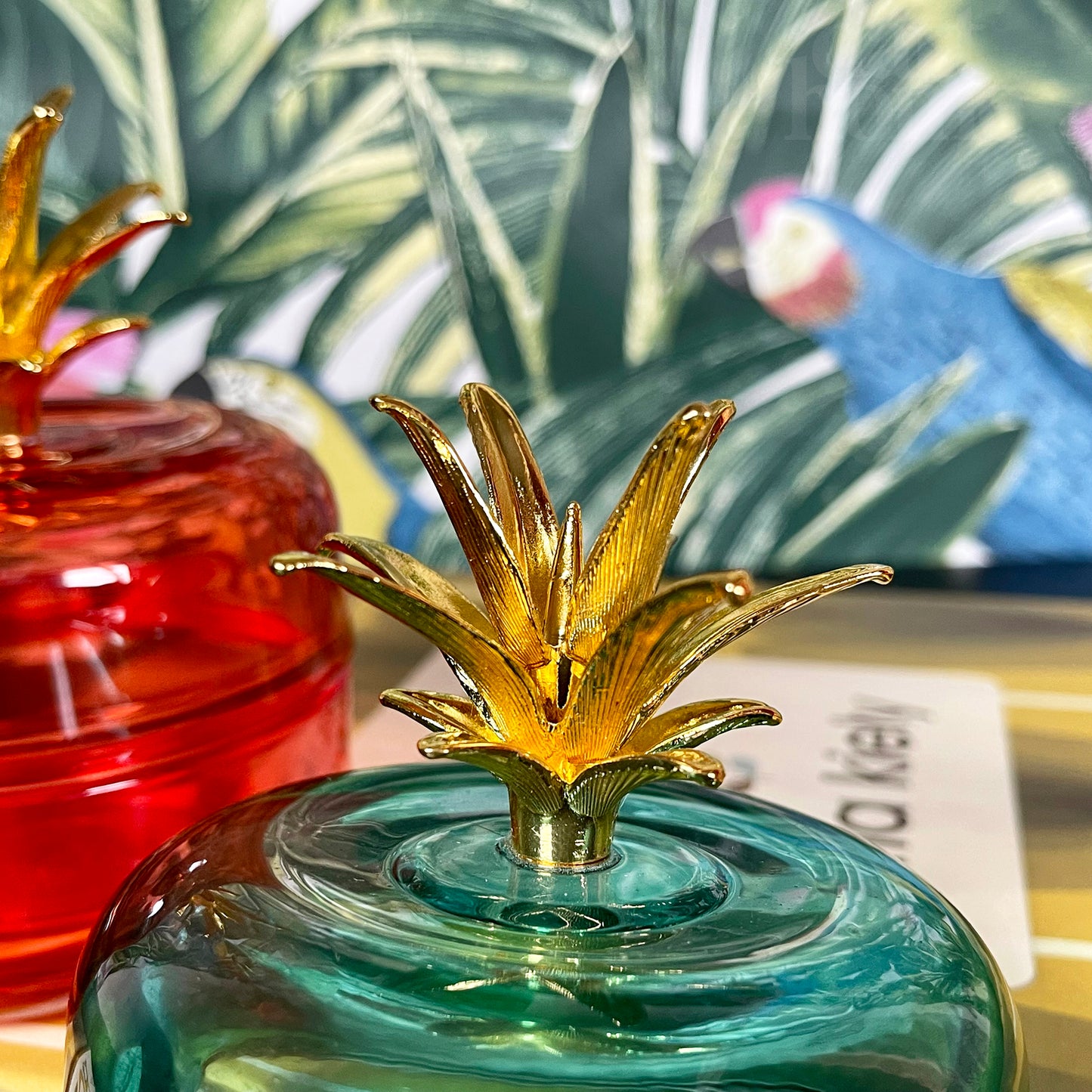 Blauer Ananas-Schmucktopf aus Glas
