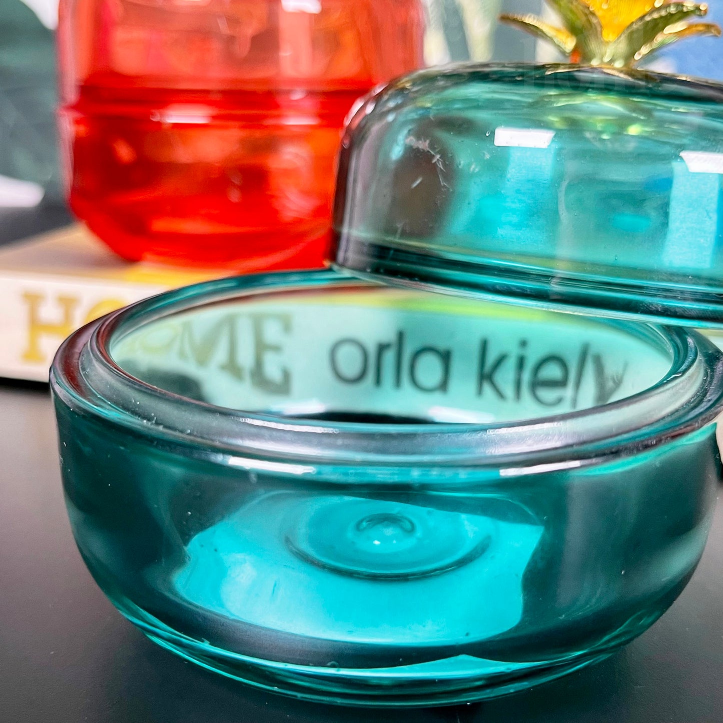 Blauer Ananas-Schmucktopf aus Glas