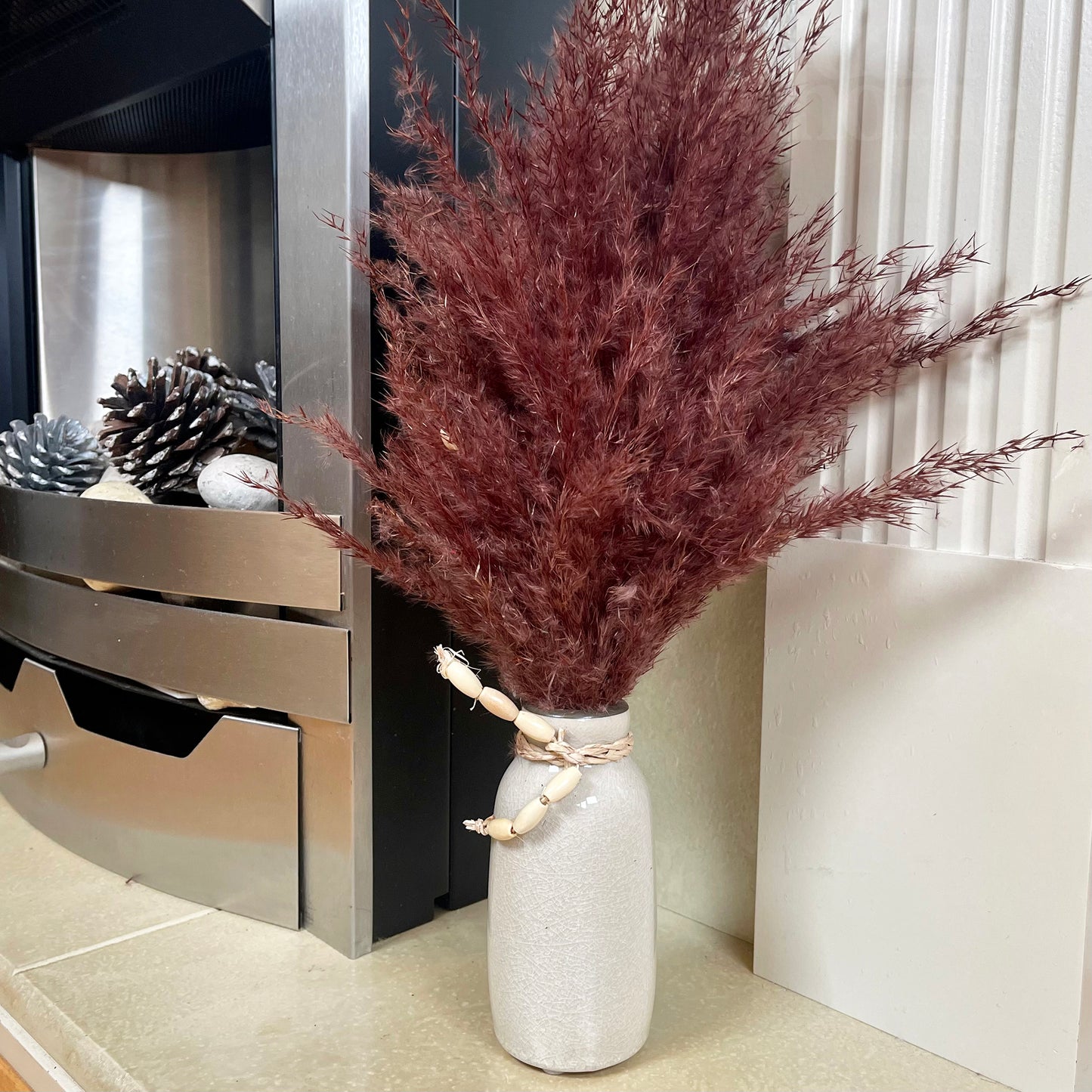 Red Dried Pampas In Ceramic Vase