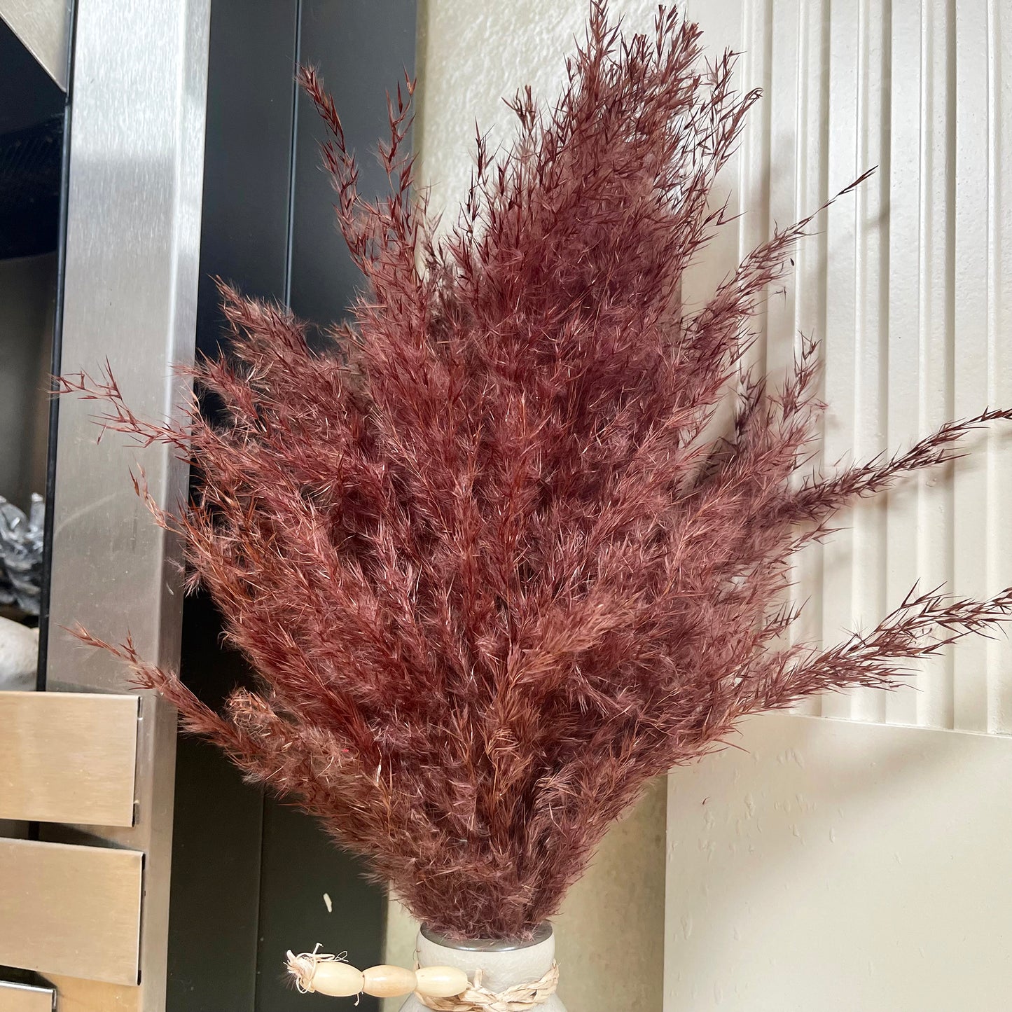 Red Dried Pampas In Ceramic Vase