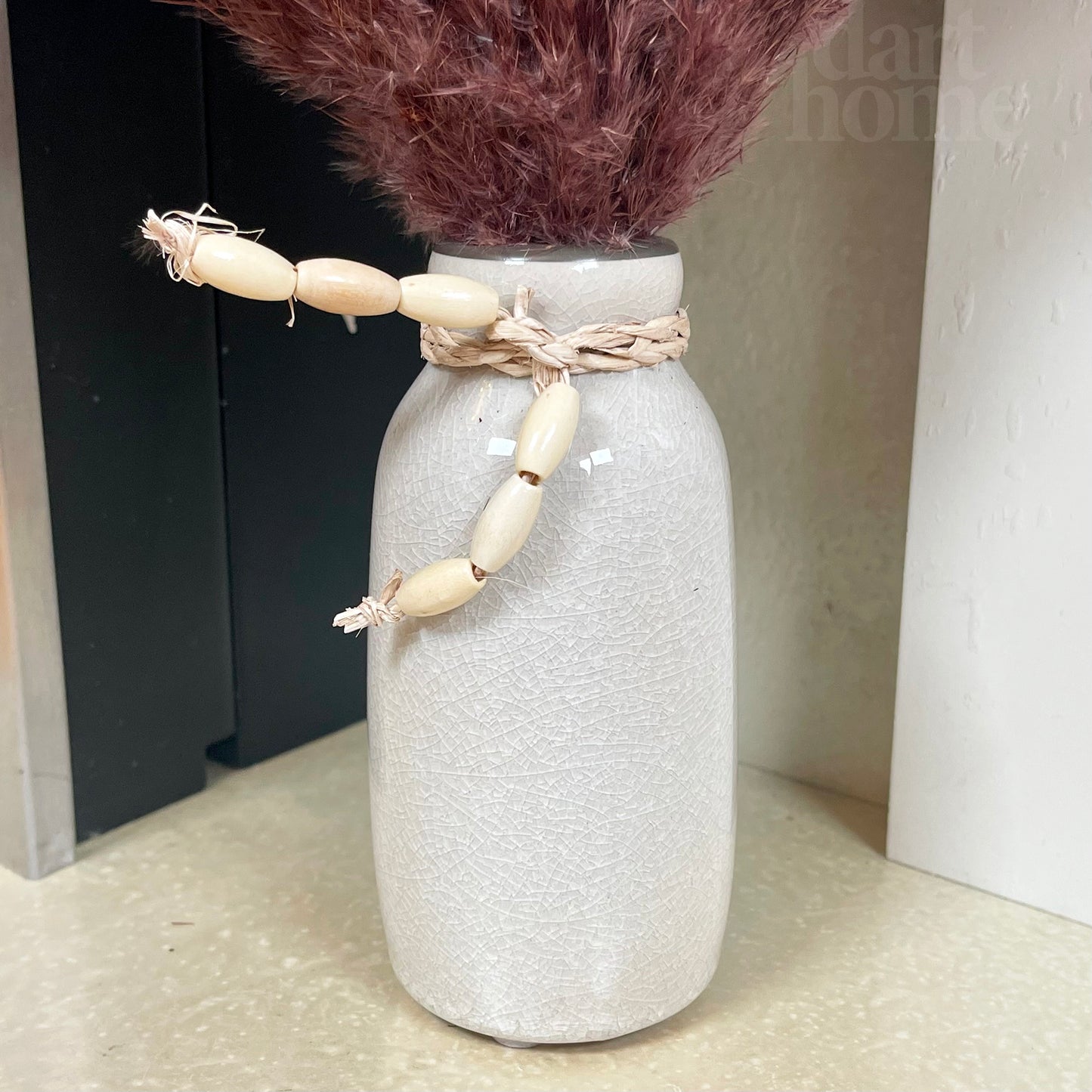 Red Dried Pampas In Ceramic Vase