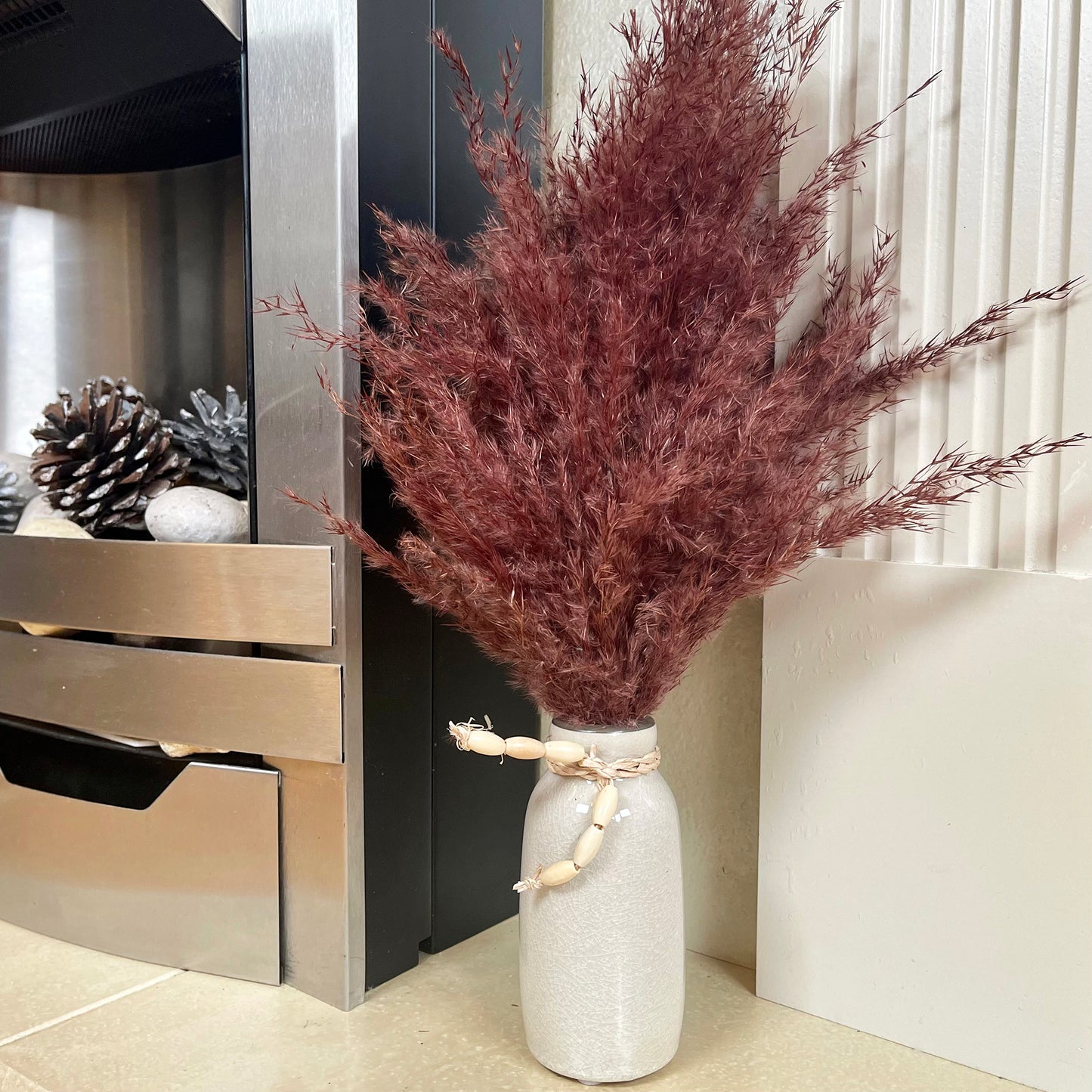 Red Dried Pampas In Ceramic Vase