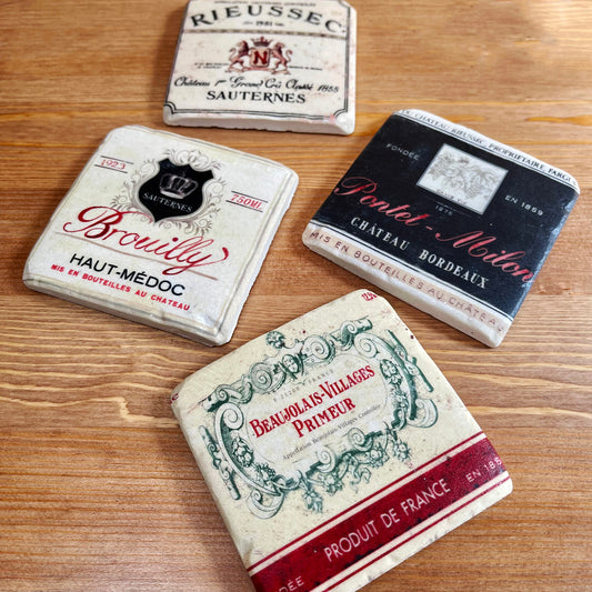 Set Of 4 Wine Label Ceramic Coasters