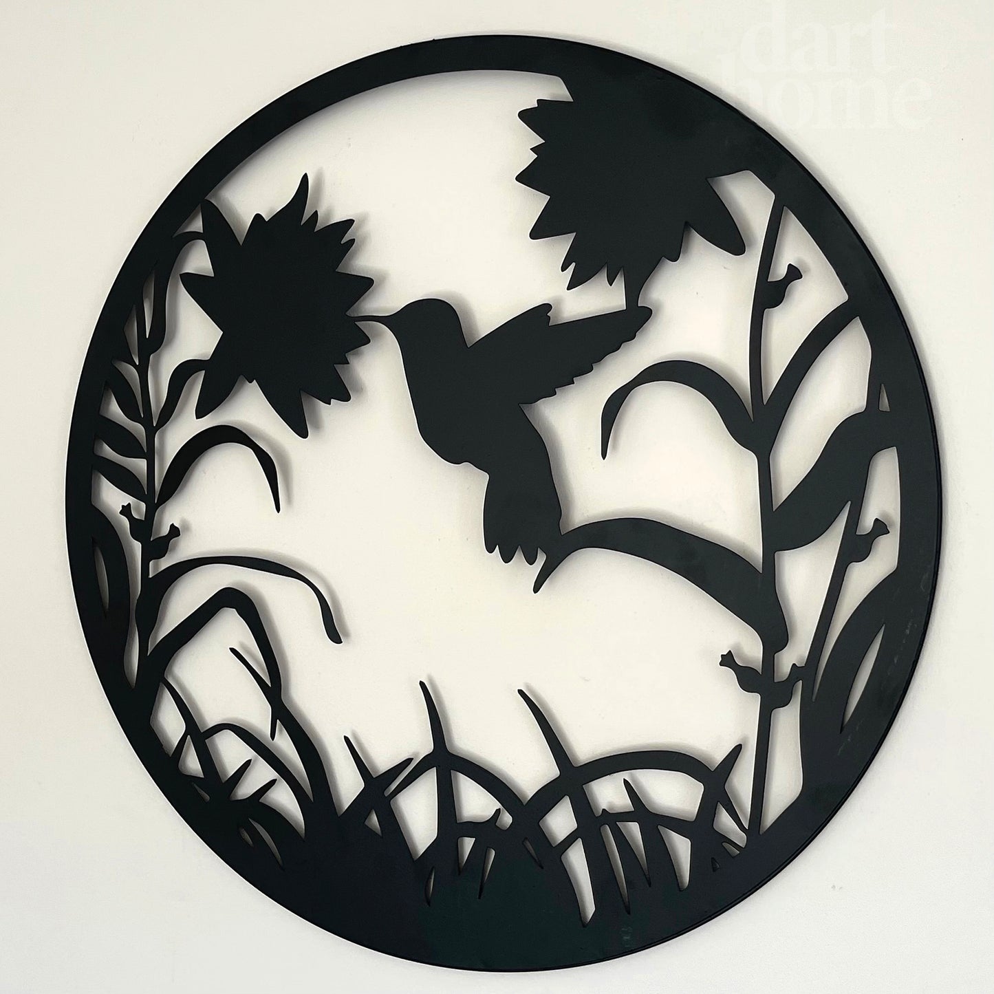 Schwarze florale Kolibri-Silhouette-Wandkunst