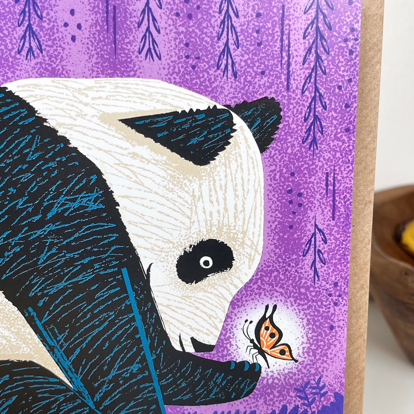 Handgefertigte Geburtstagskarte mit Pandas und Schmetterlingen
