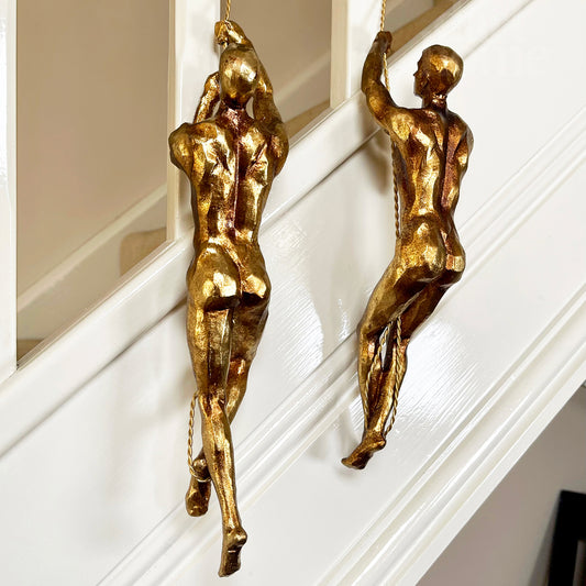 Set Of 2 Gold Climbing Men Figurines