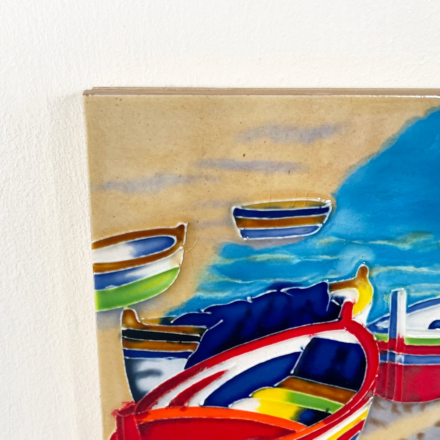 Striped Colourful Boats Ceramic Tile Wall Art