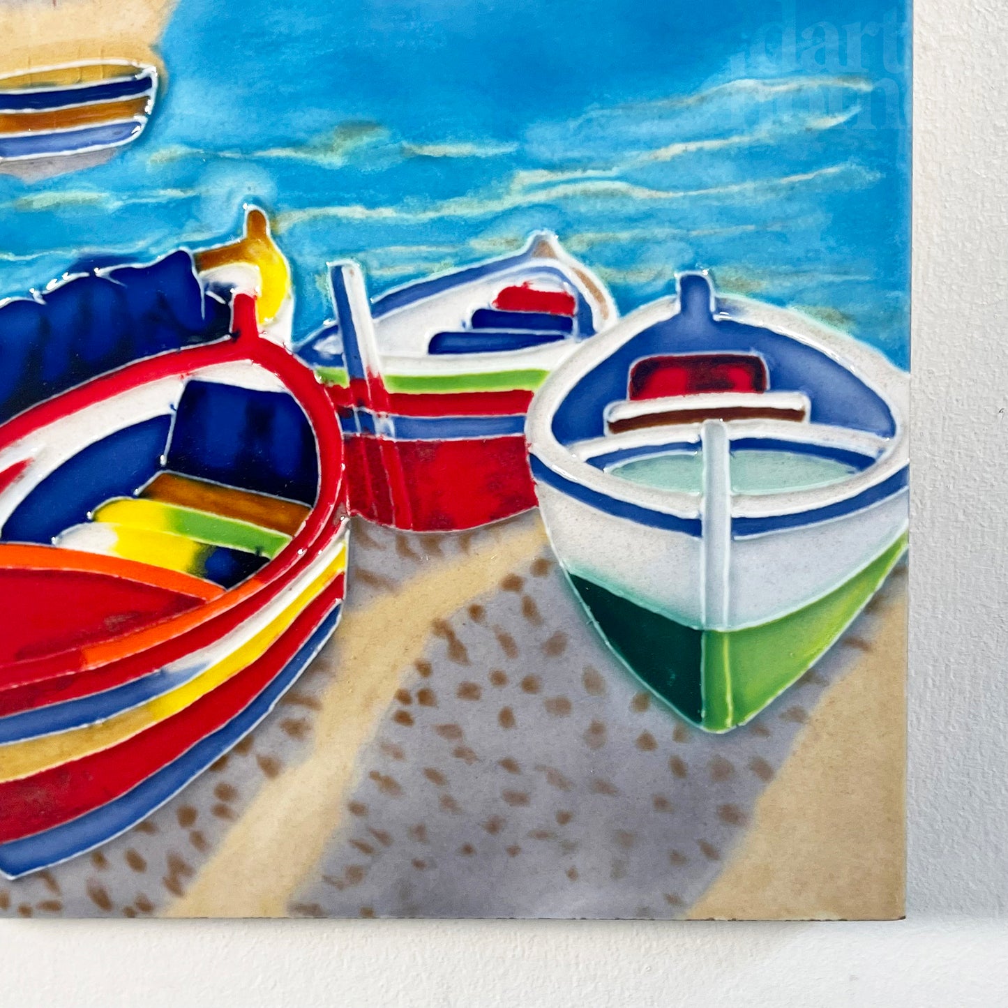 Striped Colourful Boats Ceramic Tile Wall Art