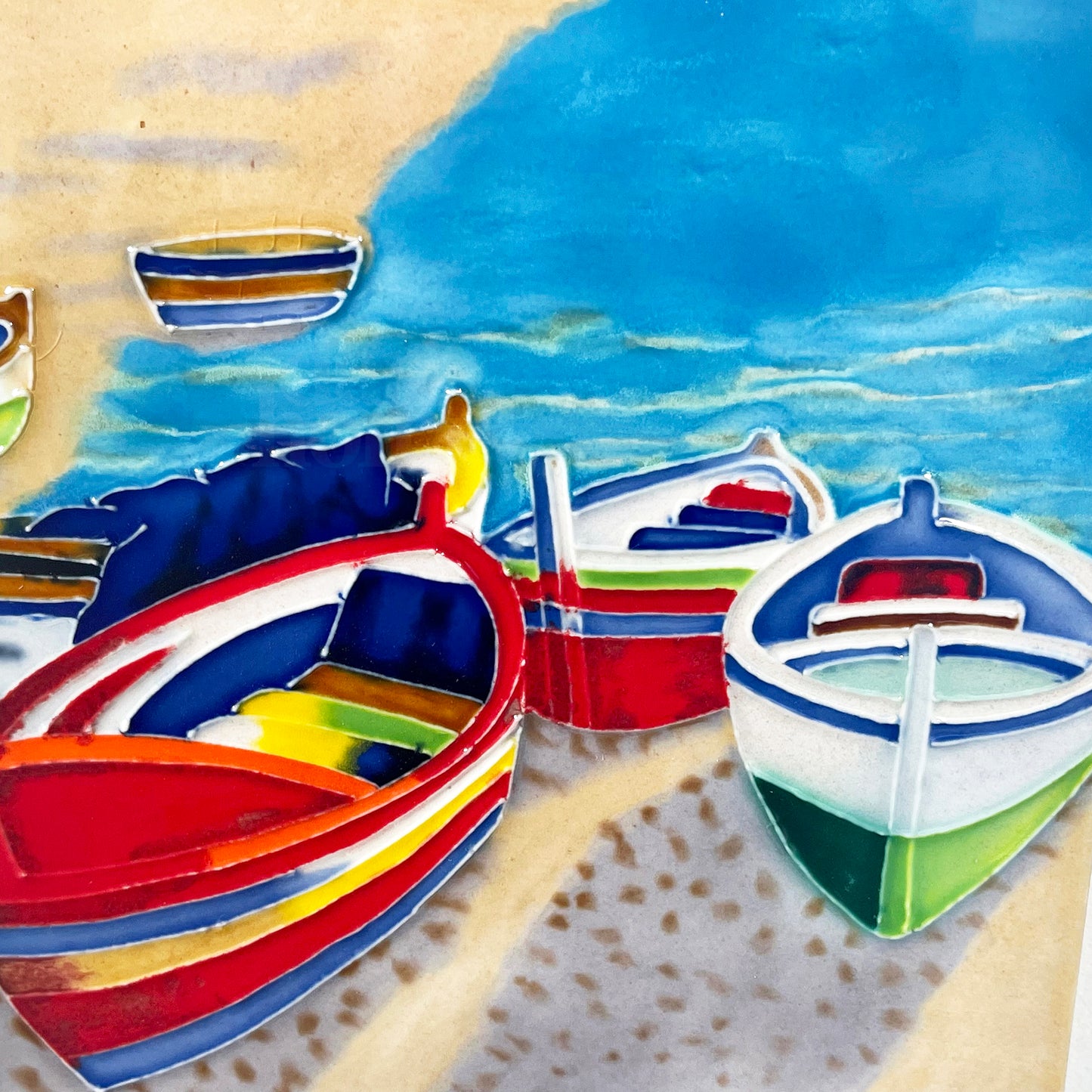 Striped Colourful Boats Ceramic Tile Wall Art