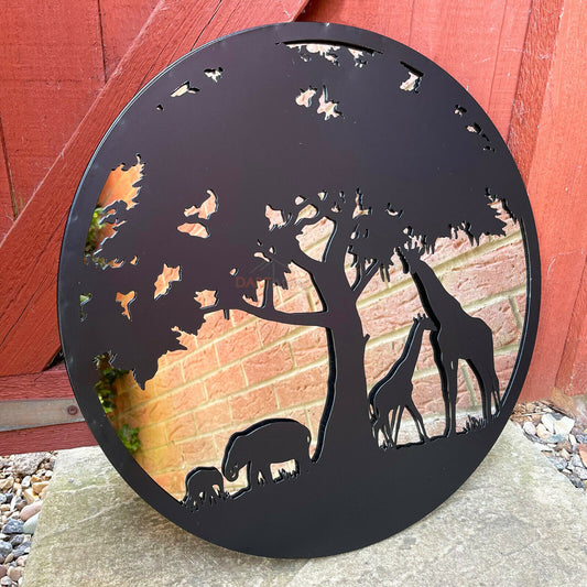 Black Silhouette African Wildlife Garden Mirror