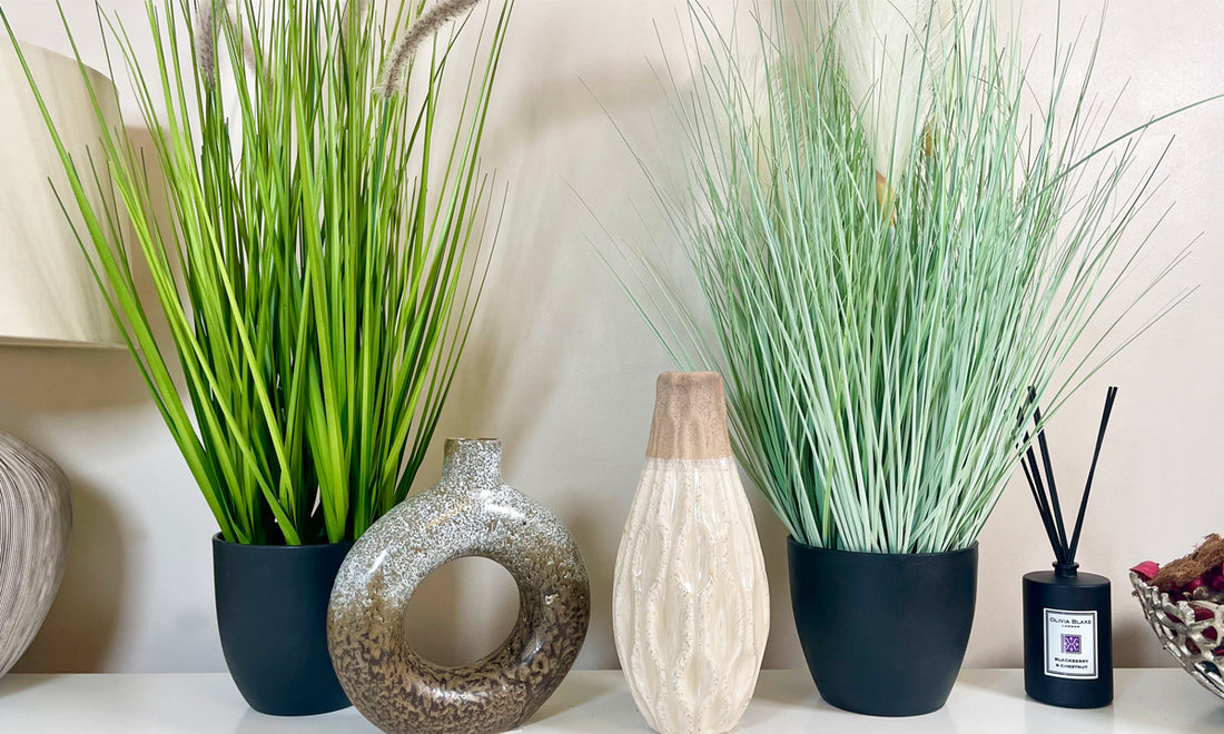 A variety of Darthome artificial plants and ceramic flower bud vases which can be used to improve your home decor.