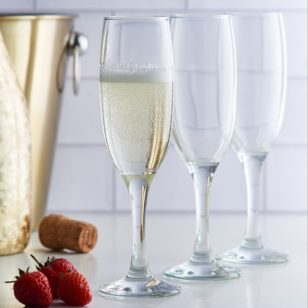 Set Of 6 Stemmed Champagne Flutes 220ml