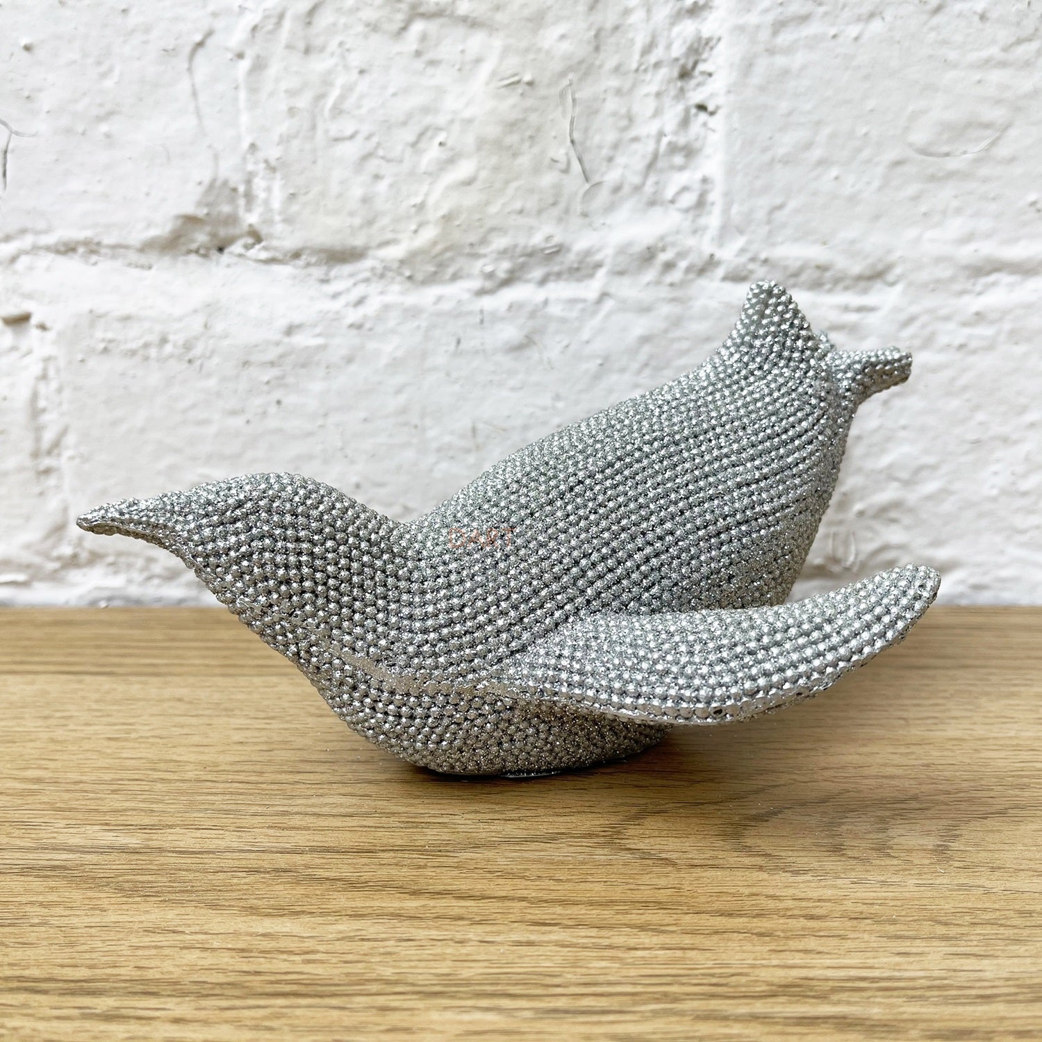 Silver Sparkle Swimming Penguin Sculpture