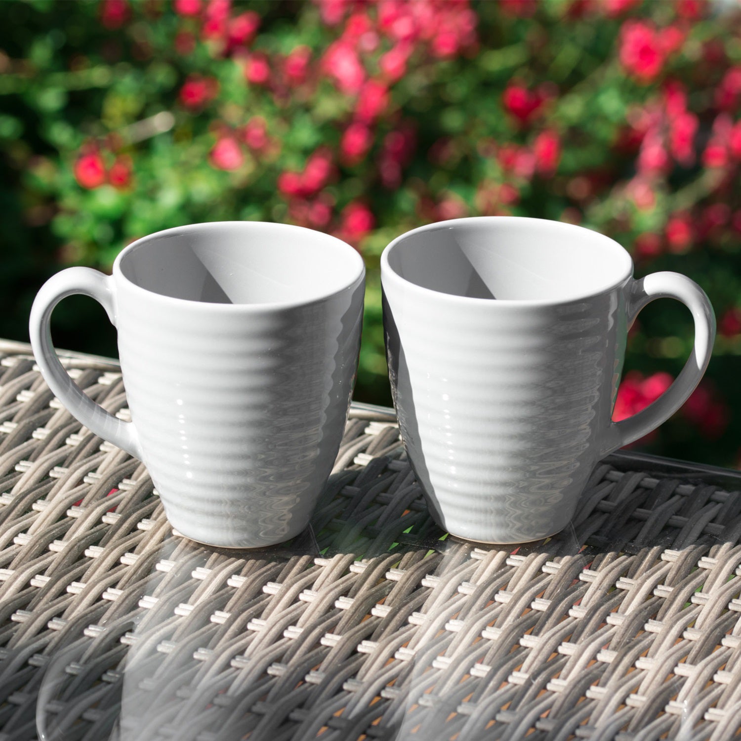 Set Of 2 Grey Ribbed Mugs