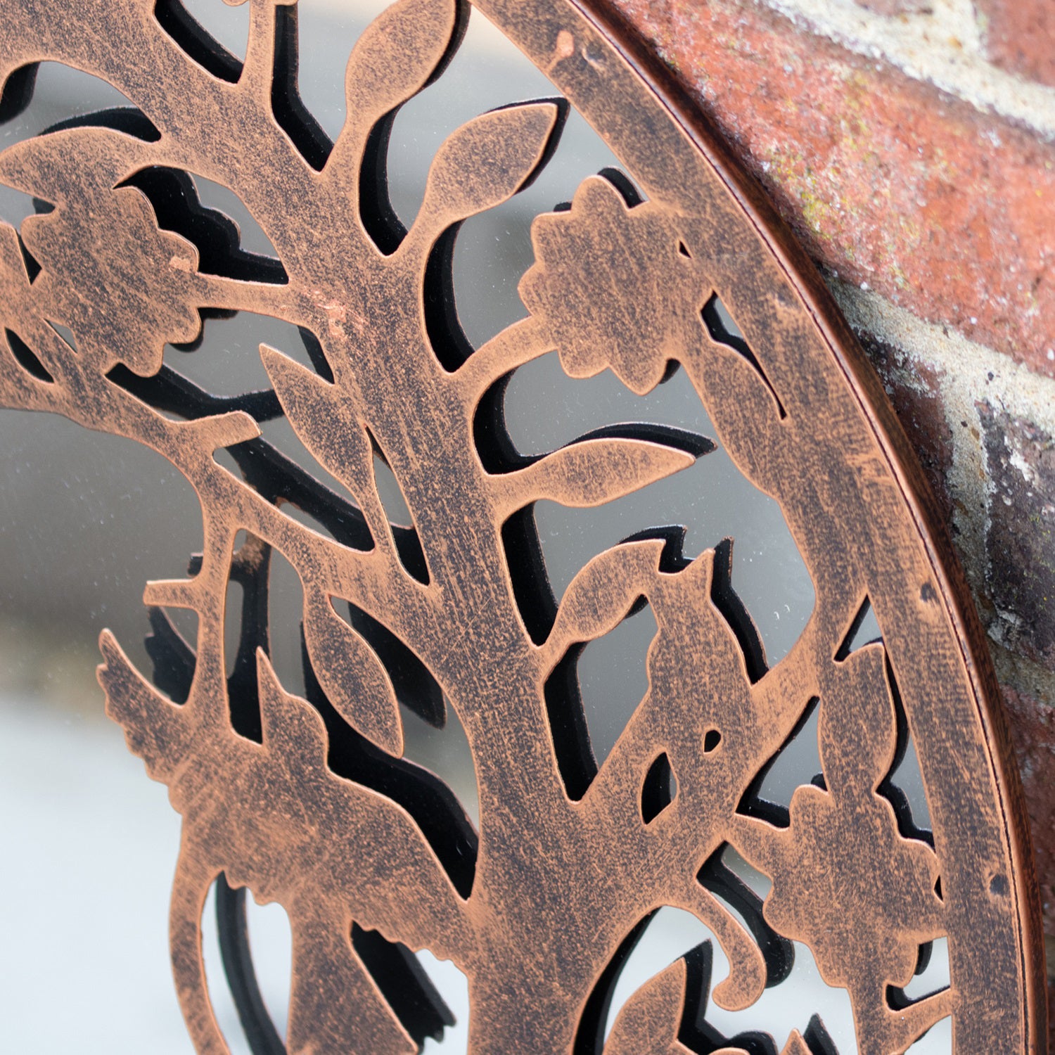 Bronze Metal Round Cat Silhouette Mirror