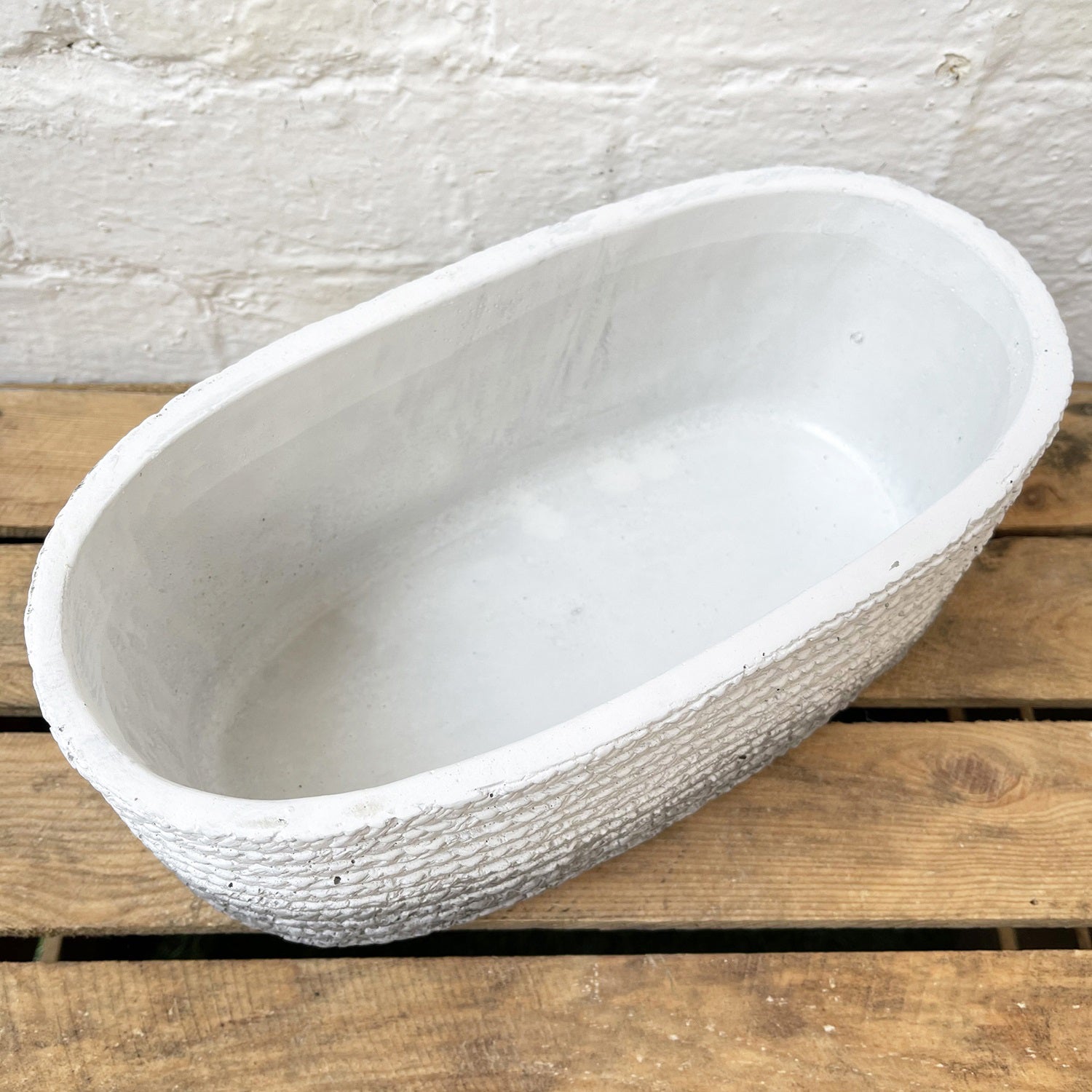 Grey Oval Cement Rope Trough Pot