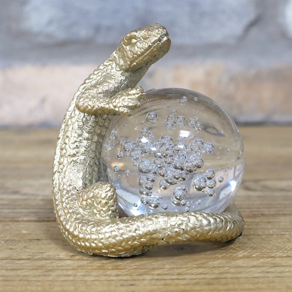 Champagne Gold Lizard On Glass Ball Ornament