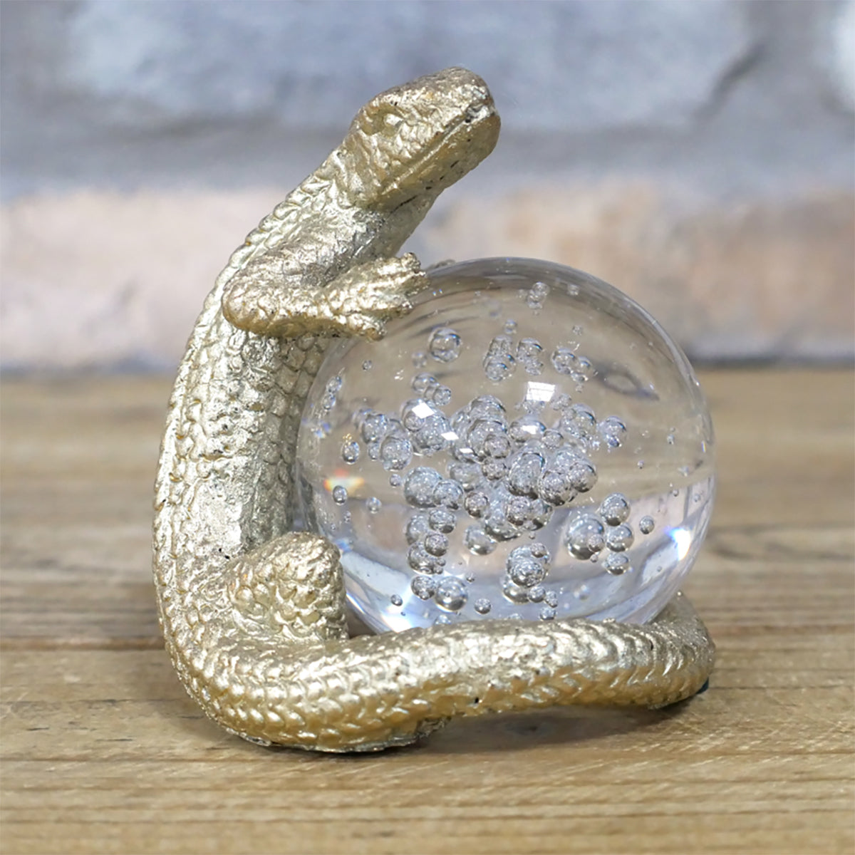 Champagne Gold Lizard On Glass Ball Ornament