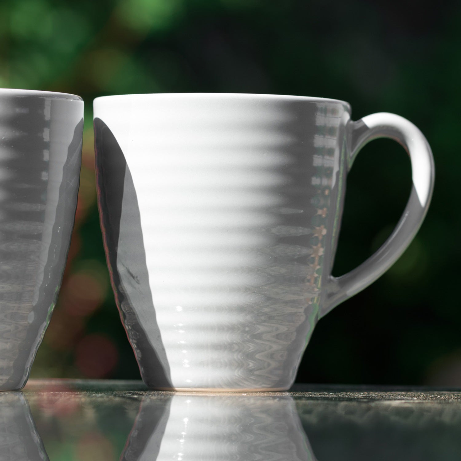 Set Of 2 Grey Ribbed Mugs