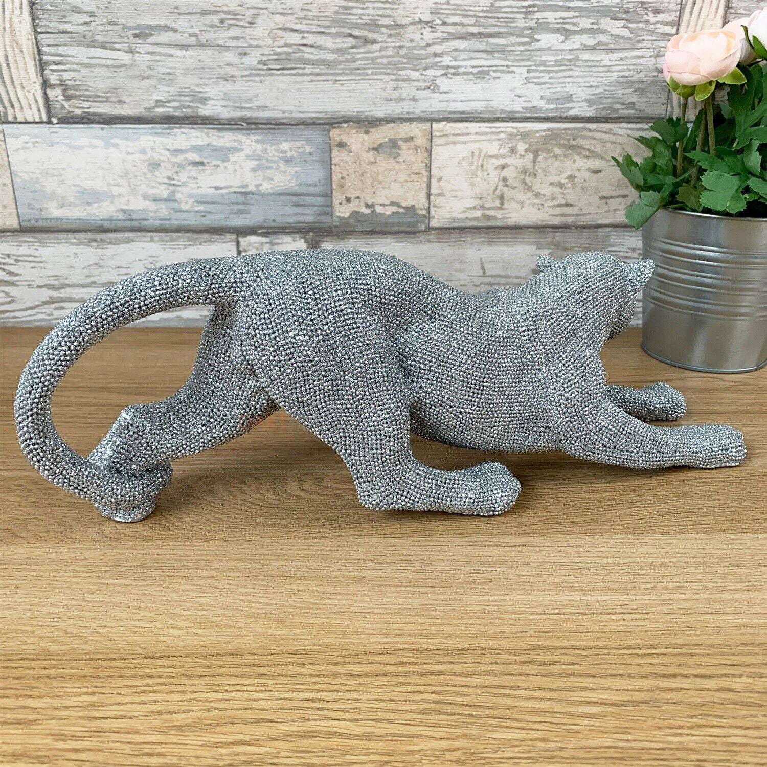 Silver Glitter Cheetah Sculpture