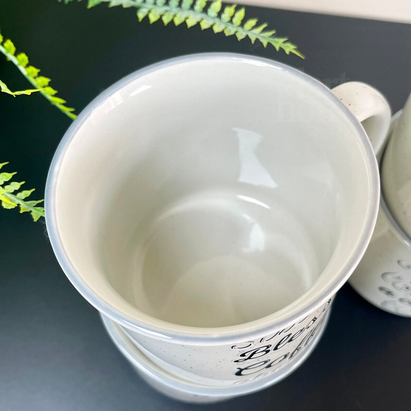 Gesprenkeltes Tassen-Set mit Slogan-Schriftzug, 400 ml