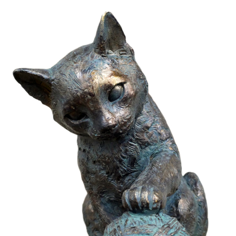 Bronze Cat Playing With Wool Ball Ornament